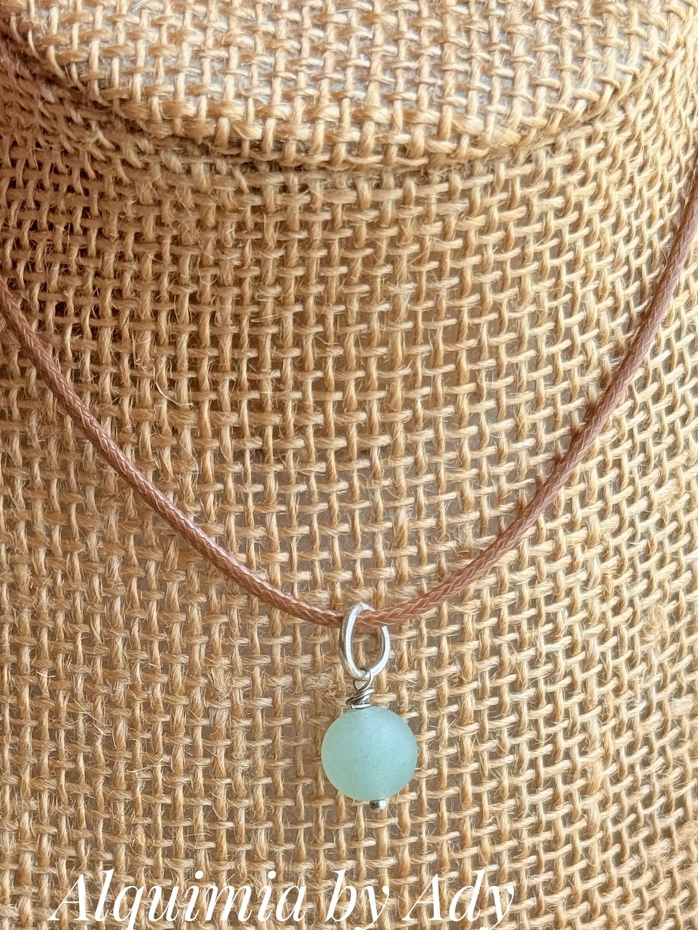 Brown Cord + Pale Mint Bead Pendant Necklace